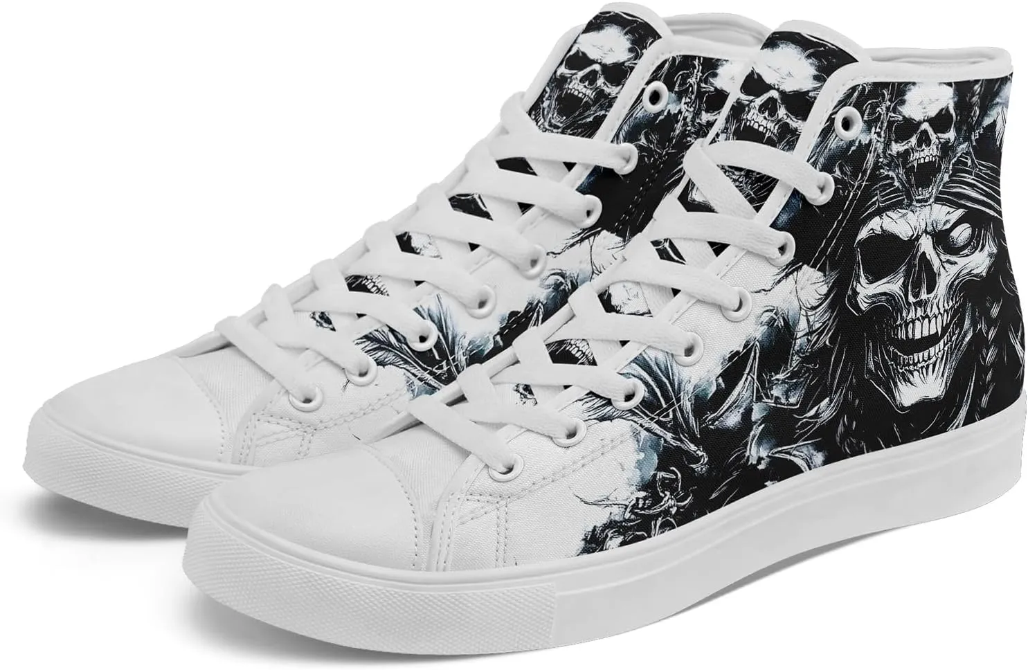 Skull Shoes High Top Canvas Sneakers for Men Women Classic Lace up Casual Trainers Plimsoles Flat Shoes Gothic Walking Streetwear