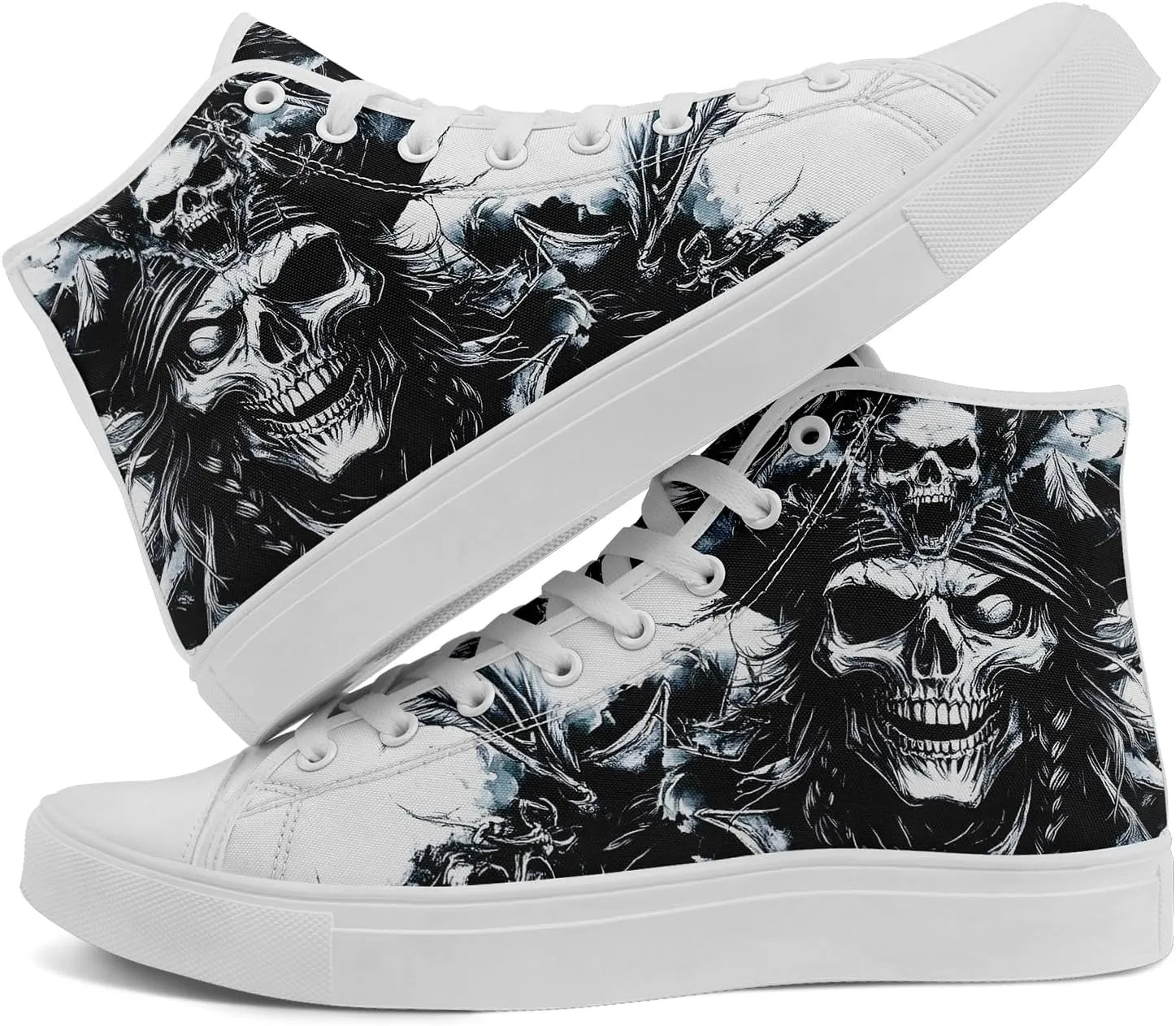 Skull Shoes High Top Canvas Sneakers for Men Women Classic Lace up Casual Trainers Plimsoles Flat Shoes Gothic Walking Streetwear