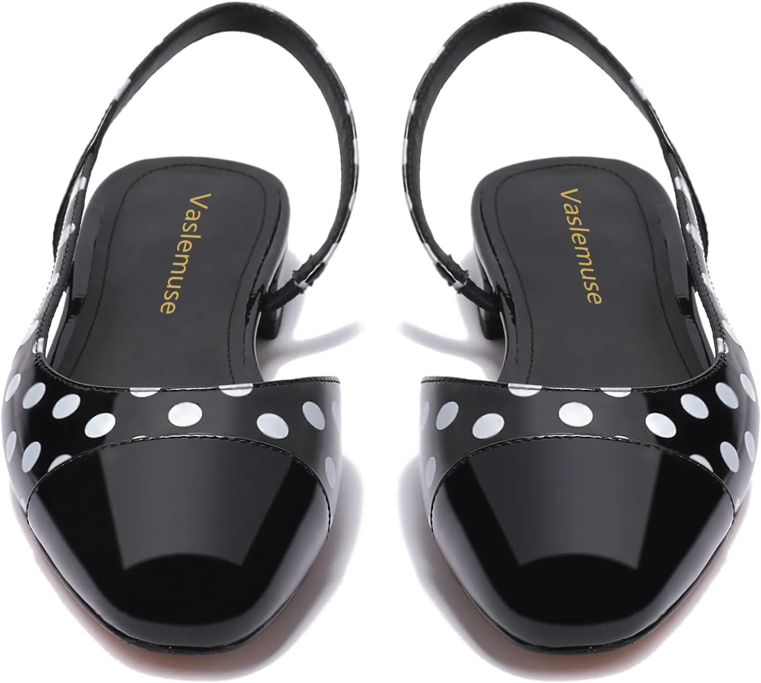 Slingback Flat Pumps for Women Polka Dot Cap Toe Block Low Heels Sandals Two Tone Dress Casual Slide Walking Shoes
