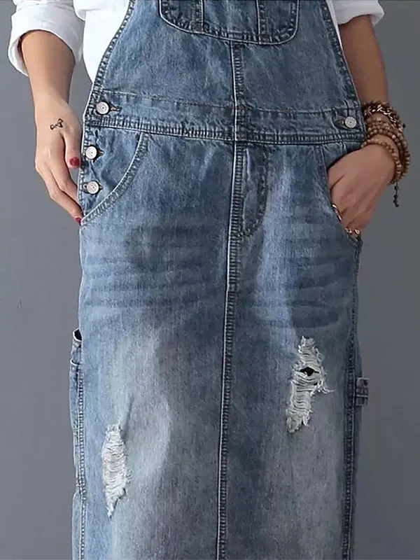 Sophie™ - Denim Dungaree Dress with Back Split