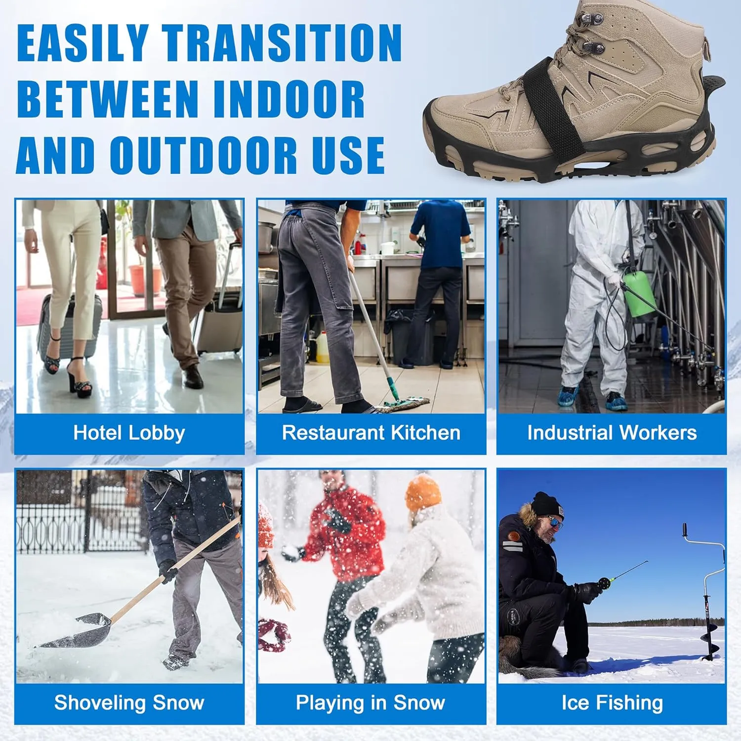 Spikeless Ice Cleats,Black Winter Grippers Perfect for Transitioning Between Outdoor&Indoor Surface Anti Slip Spikeless Crampons for Snow and Ice