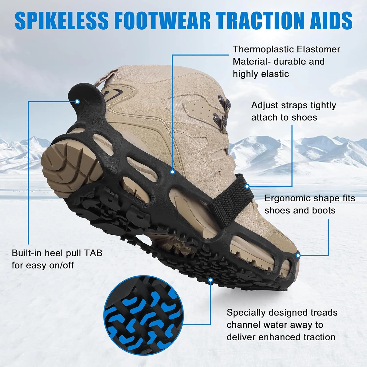 Spikeless Ice Cleats,Black Winter Grippers Perfect for Transitioning Between Outdoor&Indoor Surface Anti Slip Spikeless Crampons for Snow and Ice