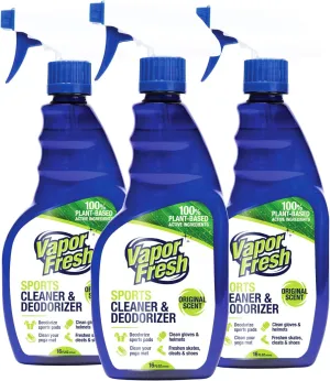 Sports Cleaner and Deodorizer - Sports Gear Odor Eliminator, Boxing Glove Deodorizer, Gym Equipment Spray, Natural and Plant Based, 16 Fl Oz (3-Pack)