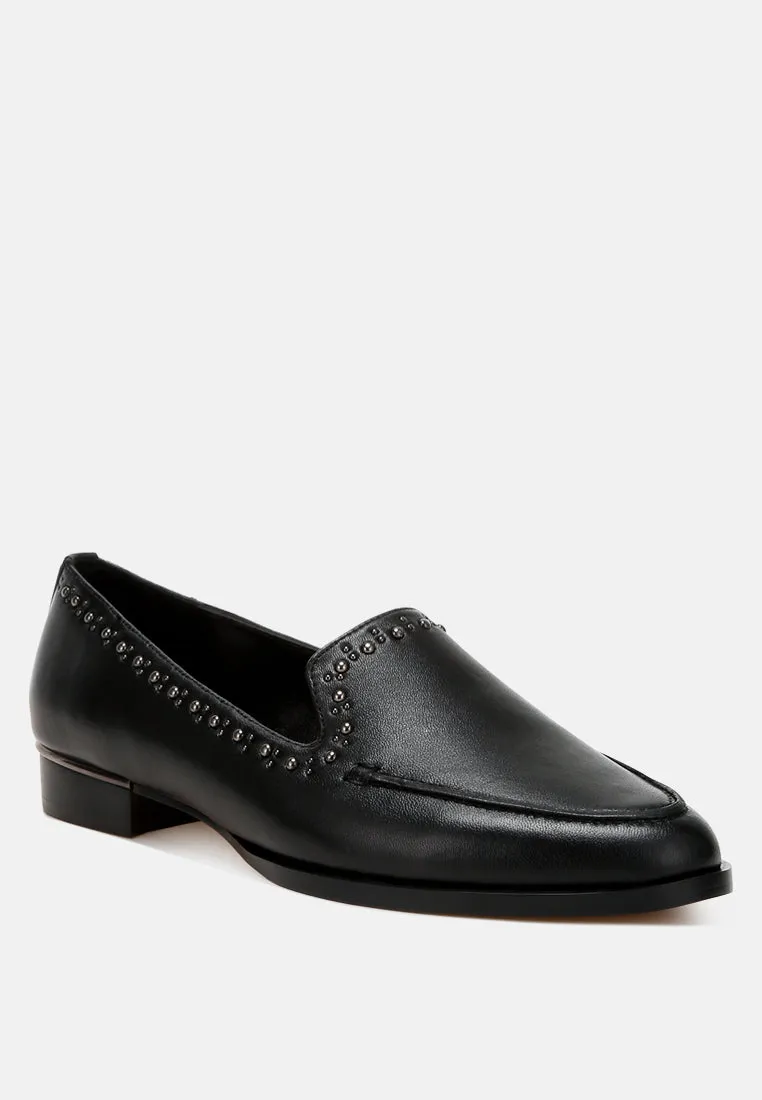 Studs Embellished Leather Loafers By Ruw