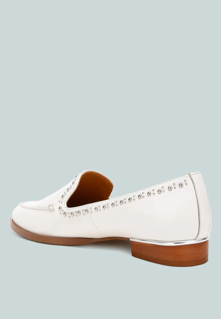 Studs Embellished Leather Loafers By Ruw