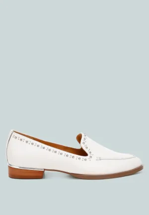 Studs Embellished Leather Loafers By Ruw