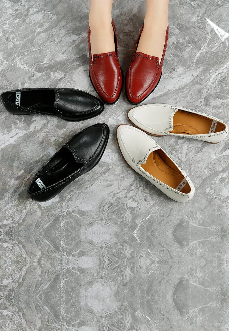 Studs Embellished Leather Loafers By Ruw