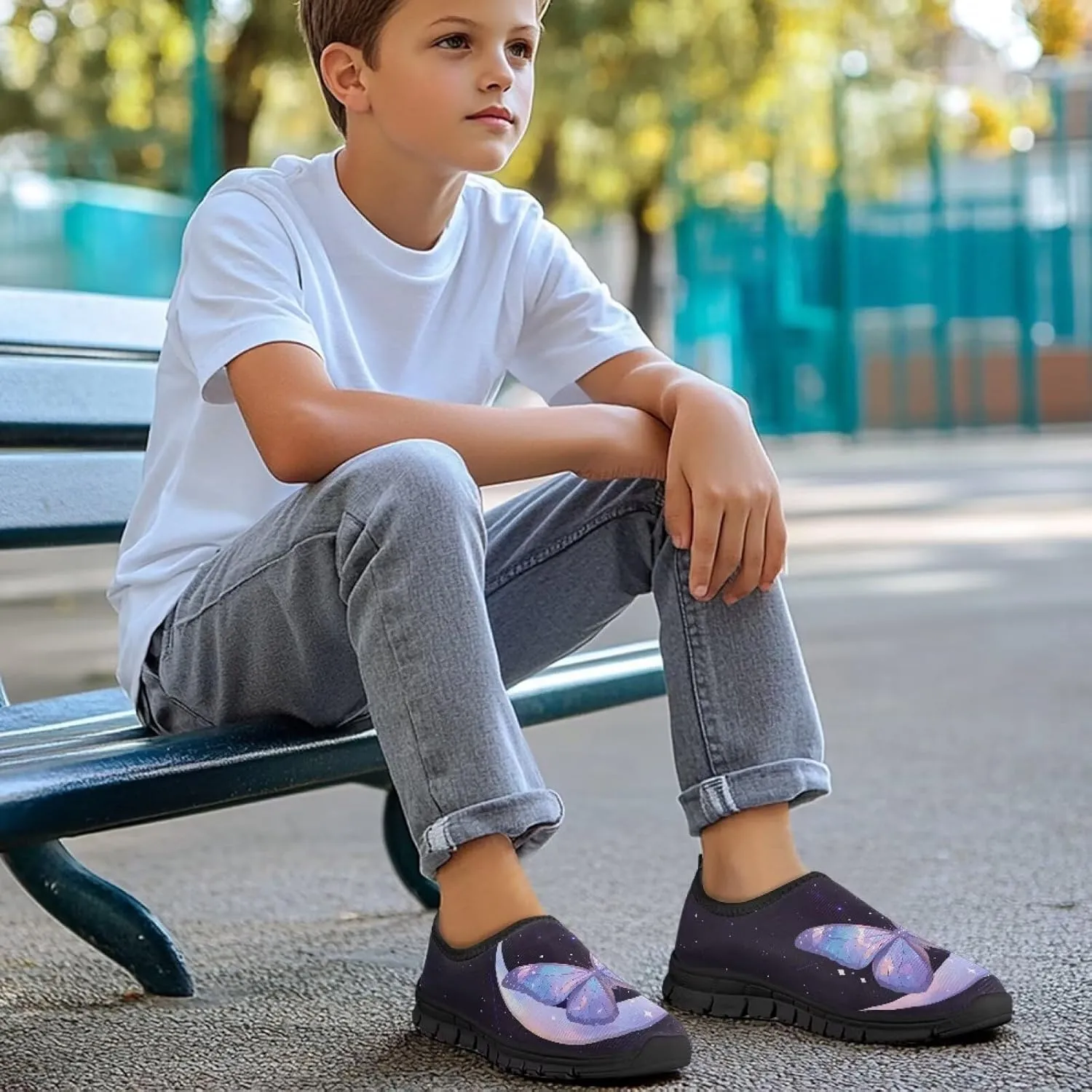 Stylish Print Slip On Sneakers for Boys and Girls Lightweight Breathable Running Shoes for Daily Wear and Sports Size 11-15 Black Sole