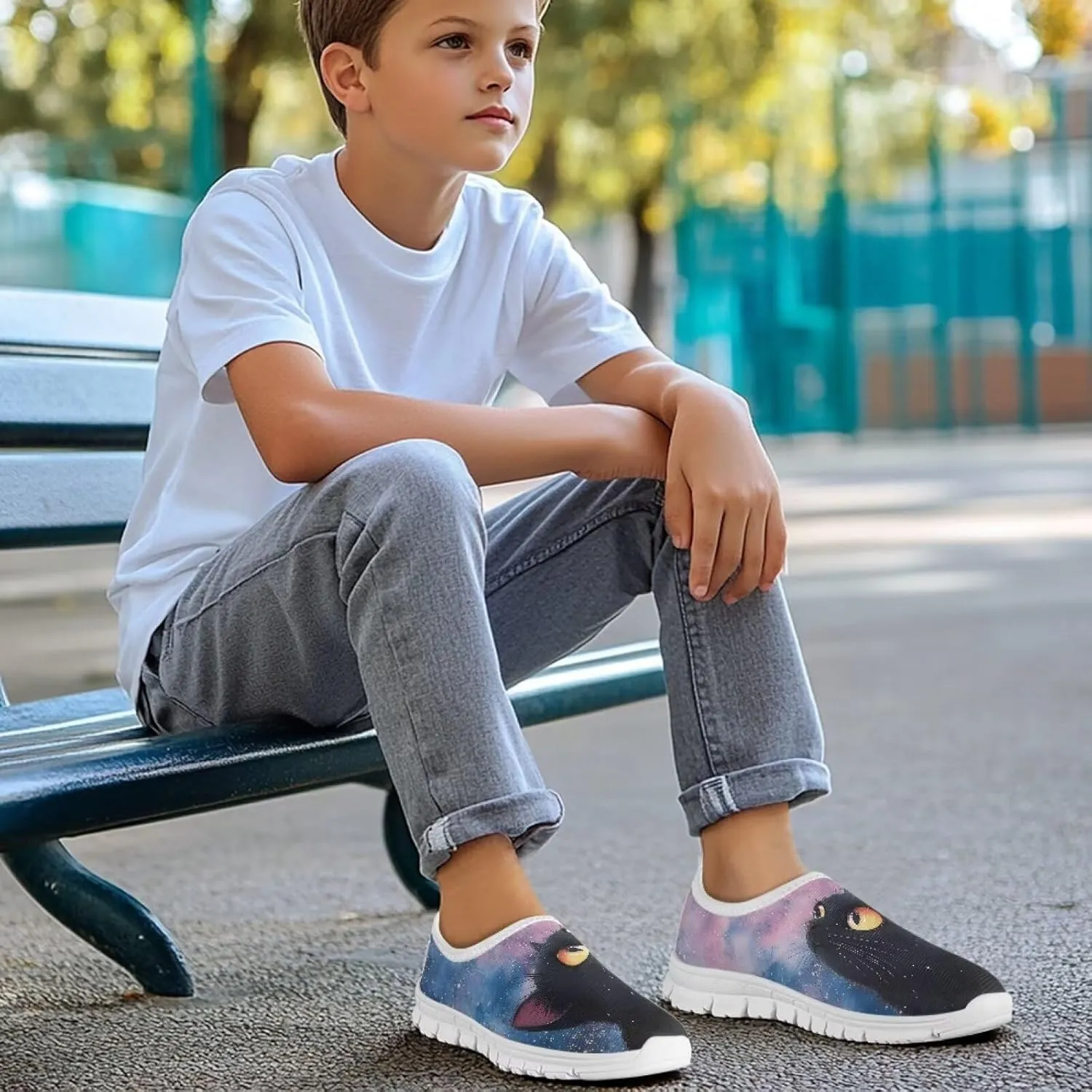 Stylish Slip On Flats Sneakers for Boys & Girls,Comfortable Athletic Shoes for Outdoor & Daily Wear,White Sole
