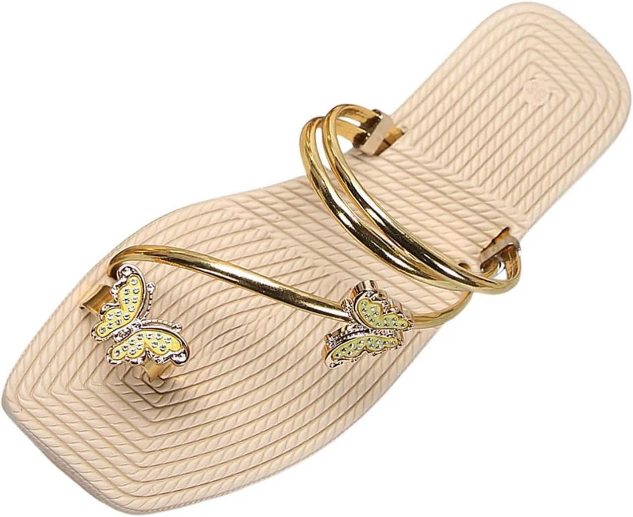 SuanlaTDS Flat Sandals for Women 2025 Summer Butterfly Toe Ring Square Open-toe Slides Slip-on Beach Flip Flops Comfortable Low Heel Dressy Party Wedding Bride Shoes Boho Outdoor Flats Sandal