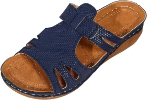SuanlaTDS Orthopedic Sandals for Women Comfortable Low Heels Open Toe Platform Wedge Walking Shoes Summer Outdoor Dressy Casual Boho Beach Thick Cushion Flat Slip On Slide Sandals