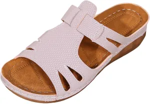 SuanlaTDS Orthopedic Sandals for Women Comfortable Low Heels Open Toe Platform Wedge Walking Shoes Summer Outdoor Dressy Casual Boho Beach Thick Cushion Flat Slip On Slide Sandals