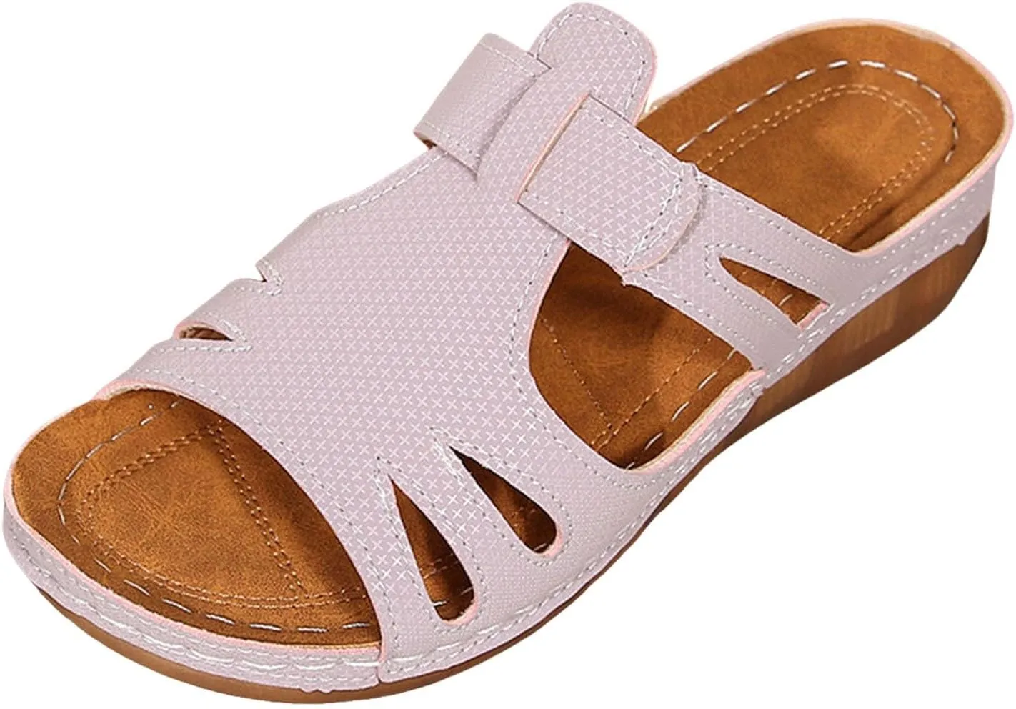 SuanlaTDS Orthopedic Sandals for Women Comfortable Low Heels Open Toe Platform Wedge Walking Shoes Summer Outdoor Dressy Casual Boho Beach Thick Cushion Flat Slip On Slide Sandals
