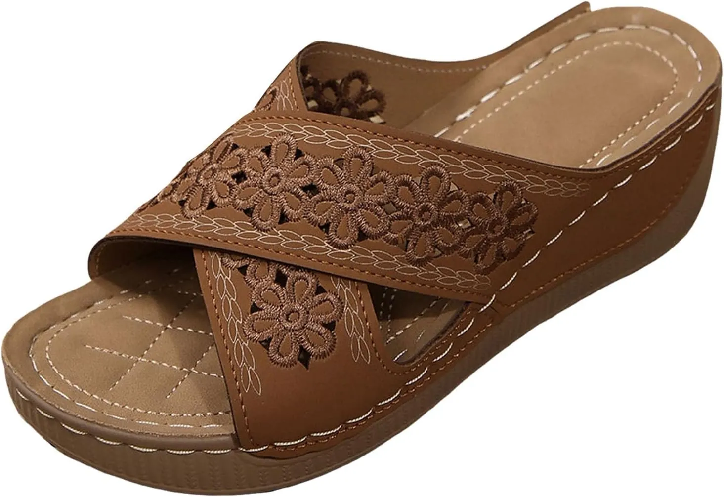SuanlaTDS Orthopedic Sandals for Women Summer Dressy 2025 Wedge Walking Slippers with Arch Support Platform Comfortable Open Toe Slip-on Slides Outdoor Slippers Low Heel Wedges Slides Sandal