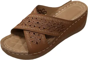 SuanlaTDS Orthopedic Sandals for Women Summer Dressy 2025 Wedge Walking Slippers with Arch Support Platform Comfortable Open Toe Slip-on Slides Outdoor Slippers Low Heel Wedges Slides Sandal