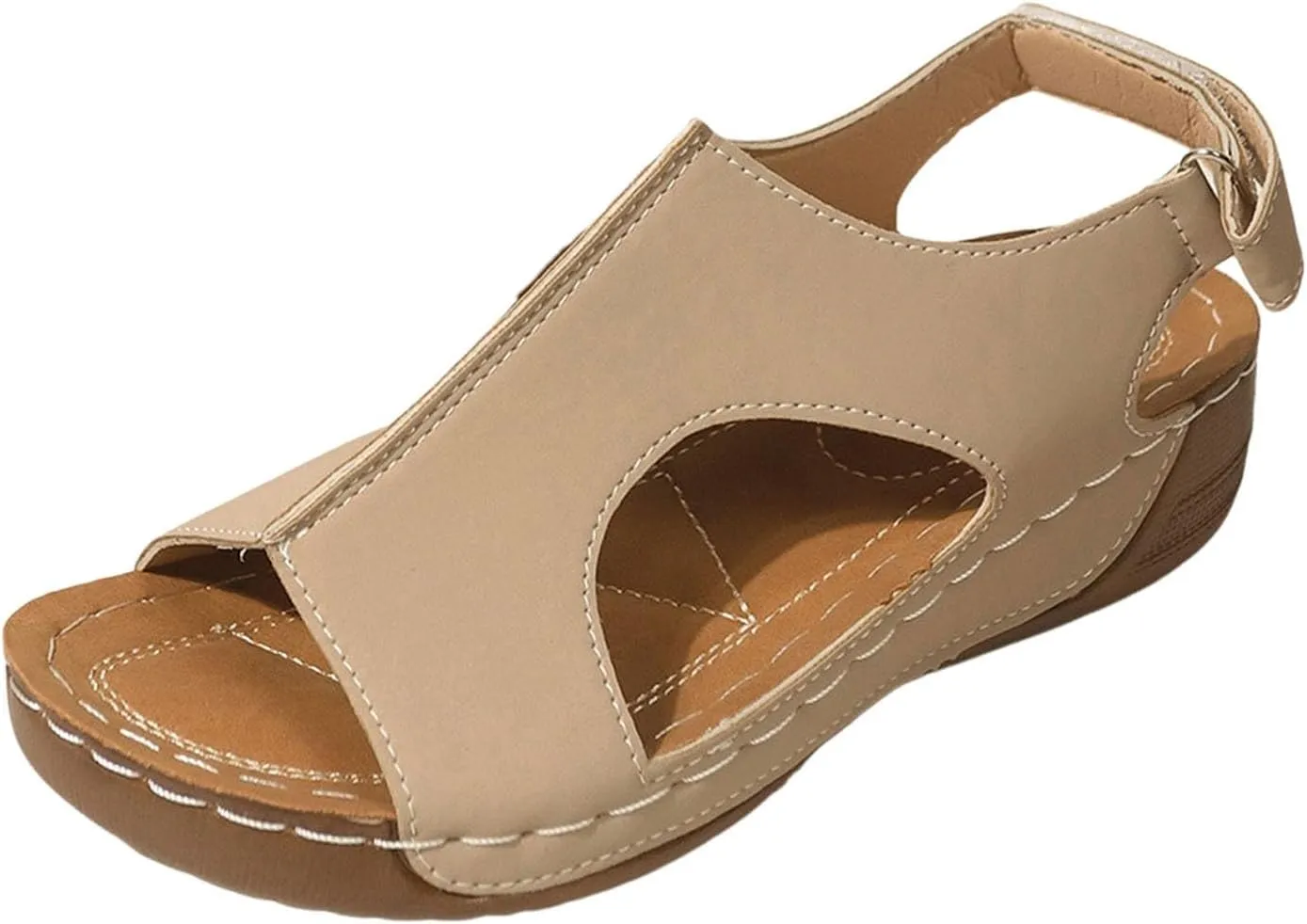 SuanlaTDS Orthopedic Wedge Sandals for Women 2025 Dressy Summer Platform Comfortable Aech Support Open Toe Boho Outdoor Walking Shoes Beach Casual Hook Loop Ankle Strap Low Heels Sandals