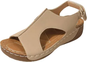 SuanlaTDS Orthopedic Wedge Sandals for Women 2025 Dressy Summer Platform Comfortable Aech Support Open Toe Boho Outdoor Walking Shoes Beach Casual Hook Loop Ankle Strap Low Heels Sandals