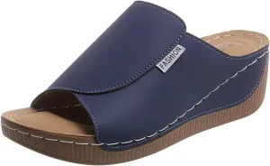 SuanlaTDS Wedge Sandals for Women 2025 Summer Orthopedic Arch Support Mid Heels Platform Slip-on Comfortable Walking Shoes Wide Width Open Toe Bohemian Beach Wedding Dressy Outdoor Slippers