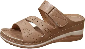 SuanlaTDS Wedge Sandals for Women Comfortable Platform Open Toe Slip On Orthopedic Sandals with Arch Support High Heels Slide Sandals Casual Summer Beach Boho Outdoor Walking Shoes