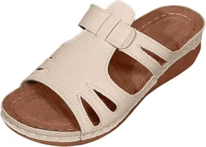 SuanlaTDS Wedge Sandals for Women Orthopedic Slip On Platform Hollow Out Open Toe Slides 2025 Summer Walking Shoes Dressy Comfortable Arch Support Boho Beach Outdoor Party Slide Sandal