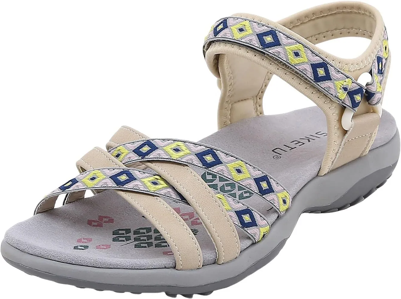 SuanlaTDS Womens Flat Sandals Comfortable Arch Support Wedge Low Heels Orthopedic Sandals Lightweight Summer Beach Boho Platform Adjustable Ankle Strap Wedges Outdoor Walking Shoes