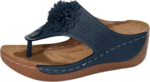 SuanlaTDS Women's Orthopedic Sandals Wedge Flip Flops 2025 Dressy Summer Arch Support Wide Width Comfortable Orthotic Cushion Slip-on Flowers Open Toe Walking Thong Slides Beach Vacation Slippers