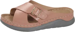 SuanlaTDS Women's Orthotic Wedge Sandals Crisscross Buckle Open Toe Slip-on Slides Platform Summer Dressy Daily Wear Arch Support Flat Beach Boho Comfortable Outdoor Sandal Walking Slippers