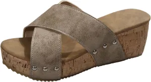 SuanlaTDS Women's Platform Wedge Sandals 2025 Summer Dressy Crisscross Open Toe Slip On Sides Outdoor Vacation Beach Shoes Walking Slippers High Heels Wedges Slide Sandal for Party