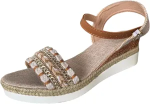 SuanlaTDS Women's Wedge Sandals Platform Espadrilles Buckl-e Ankle Strap Open Toe Mid Heel Slingback Summer Shoes Comfortable Casual Dressy Boho Beach Outdoor Walking Wedges Sandal