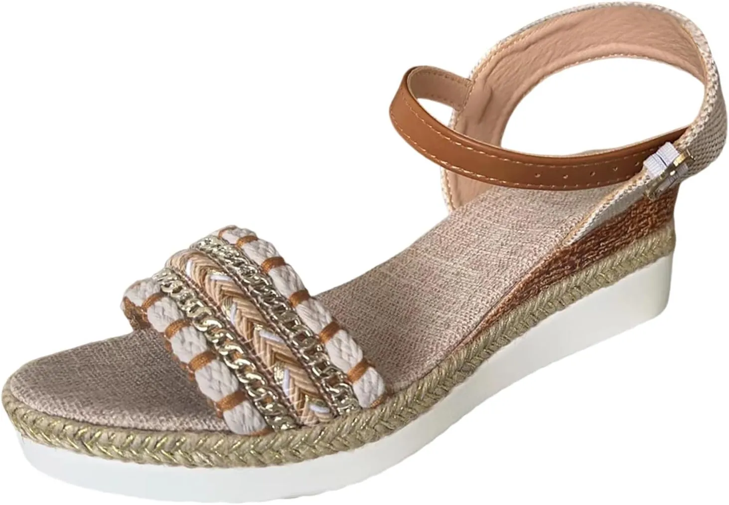 SuanlaTDS Women's Wedge Sandals Platform Espadrilles Buckl-e Ankle Strap Open Toe Mid Heel Slingback Summer Shoes Comfortable Casual Dressy Boho Beach Outdoor Walking Wedges Sandal