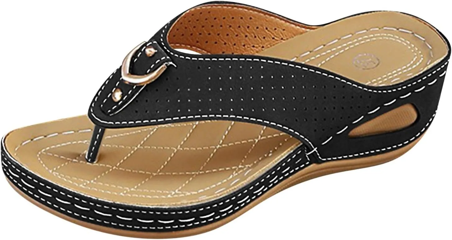 SuanlaTDS Women's Wedge Sandals Platform Flip Flops with Arch Support Orthopedic 2025 Comfortable T-strap Thong Open Toe Wedges Slip-on Slides Sandal Dressy Summer Beach Casual Walking Shoes