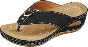 SuanlaTDS Women's Wedge Sandals Platform Flip Flops with Arch Support Orthopedic 2025 Comfortable T-strap Thong Open Toe Wedges Slip-on Slides Sandal Dressy Summer Beach Casual Walking Shoes