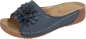 SuanlaTDS Womens Wedge Sandals Platform Slide-on Slides Dress Summer Beach Slippers with Arch Support 2025 Flower Open Toe Boho Cute Slingback Walking Shoes Wedges Low Heels Slide Sandal