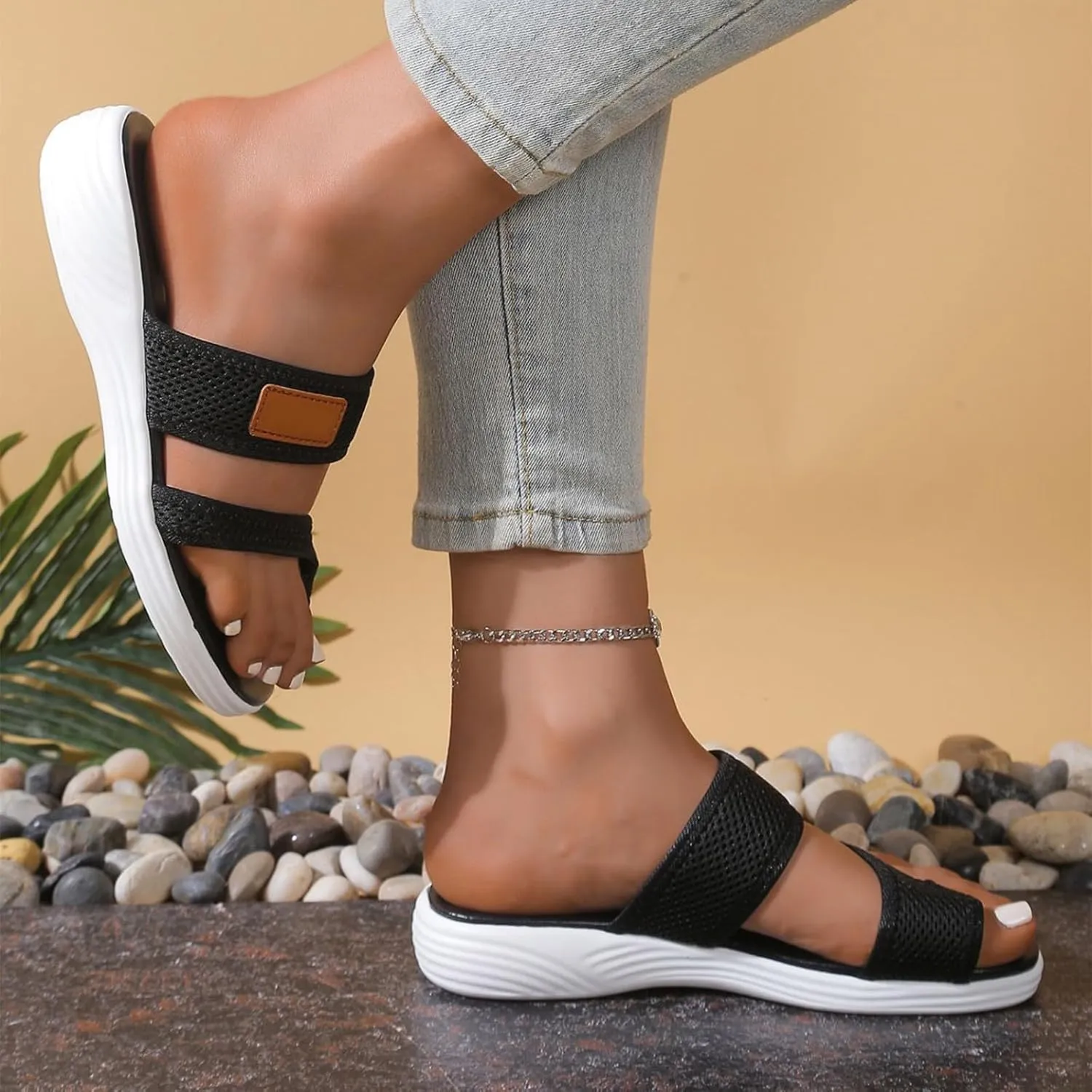 Summer Sandals for Women 2025 Ring Toe Flip Flops with Arch Support Beach Breathable Mesh Slide Sandls Orthopedic Work Shoes