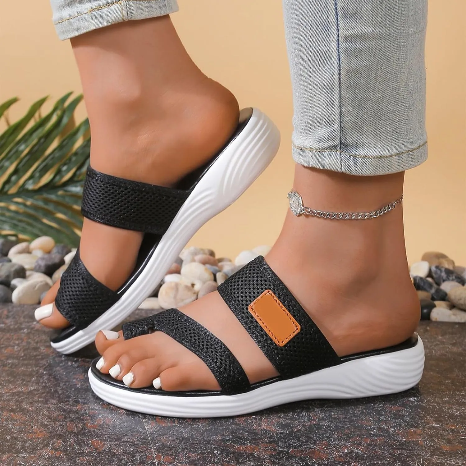 Summer Sandals for Women 2025 Ring Toe Flip Flops with Arch Support Beach Breathable Mesh Slide Sandls Orthopedic Work Shoes
