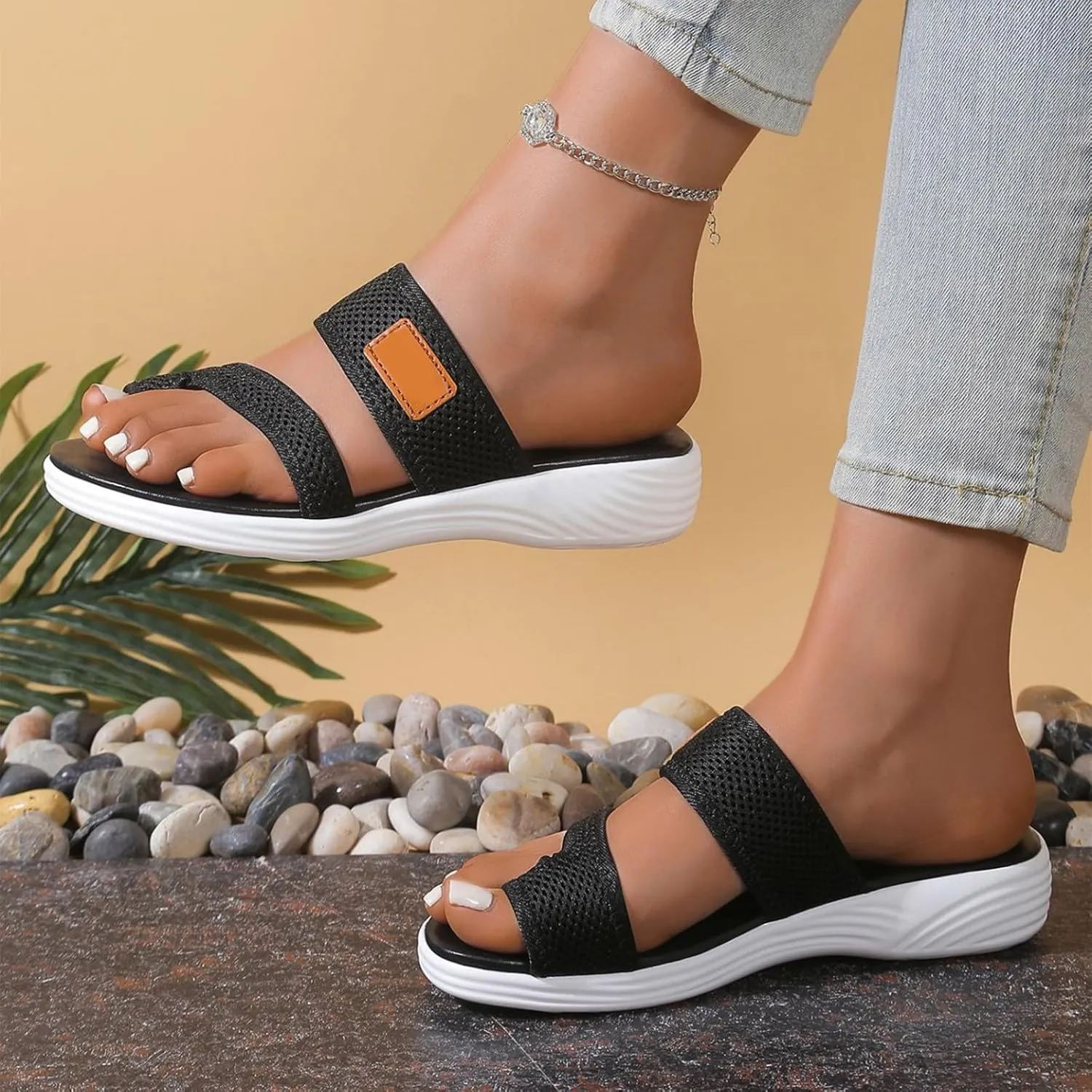 Summer Sandals for Women 2025 Ring Toe Flip Flops with Arch Support Beach Breathable Mesh Slide Sandls Orthopedic Work Shoes