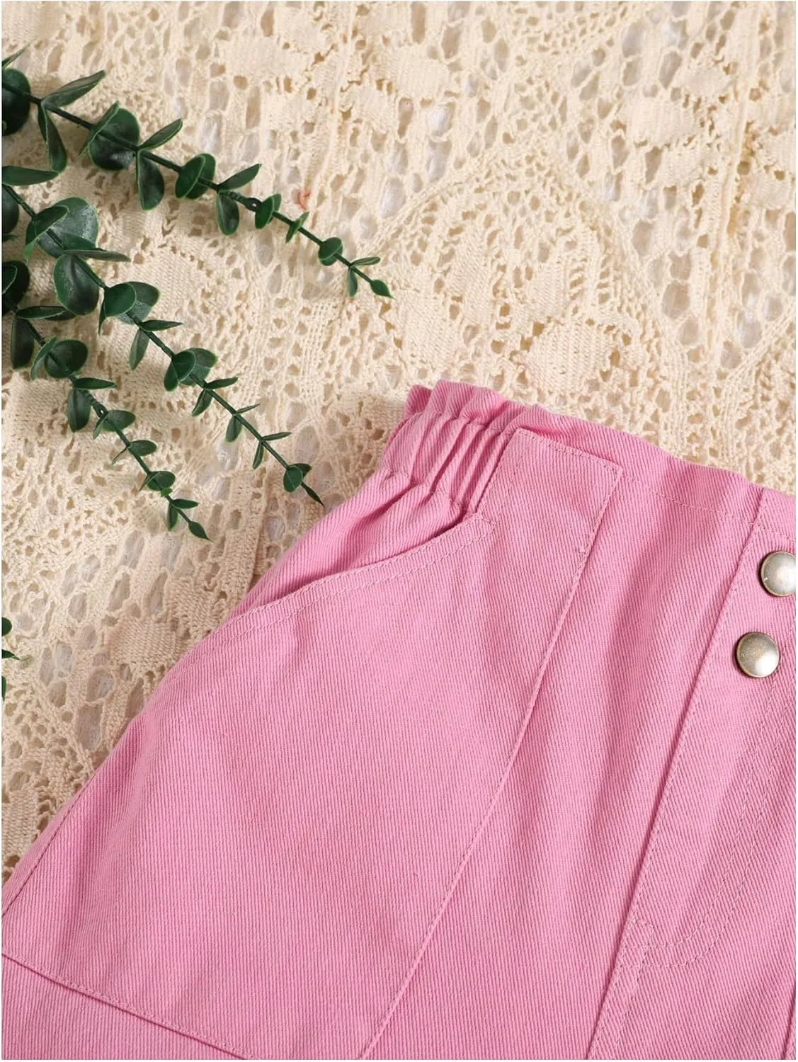 SweatyRocks Girl's Casual Elastic High Waist Wide Leg Jeans Button Front Pockets Denim Pants
