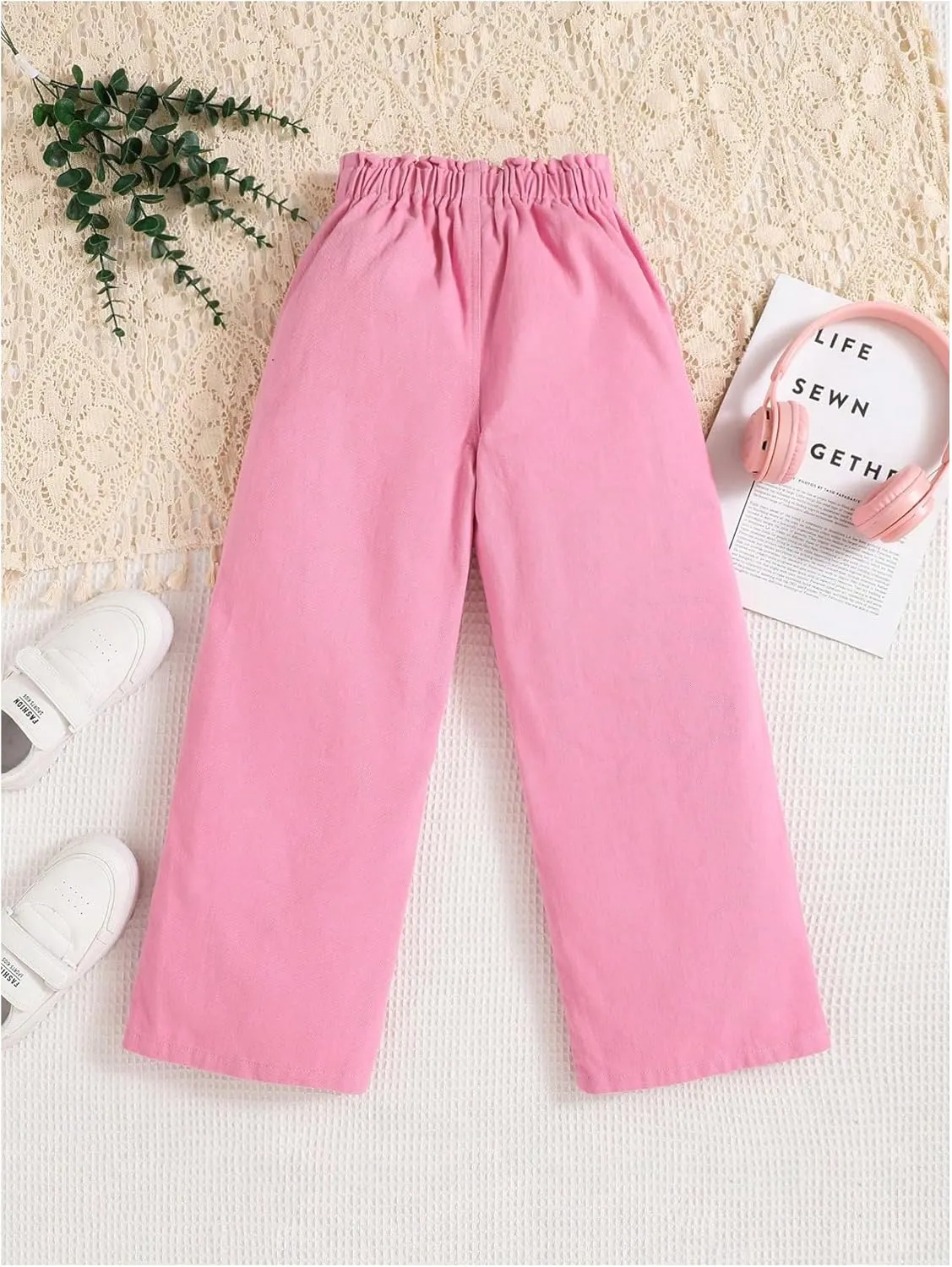 SweatyRocks Girl's Casual Elastic High Waist Wide Leg Jeans Button Front Pockets Denim Pants