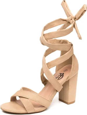 Trary Black Lace Up Pink Nude Heels: Women's Strappy Comfortable High Platform Sandals, Chunky 3 Inch