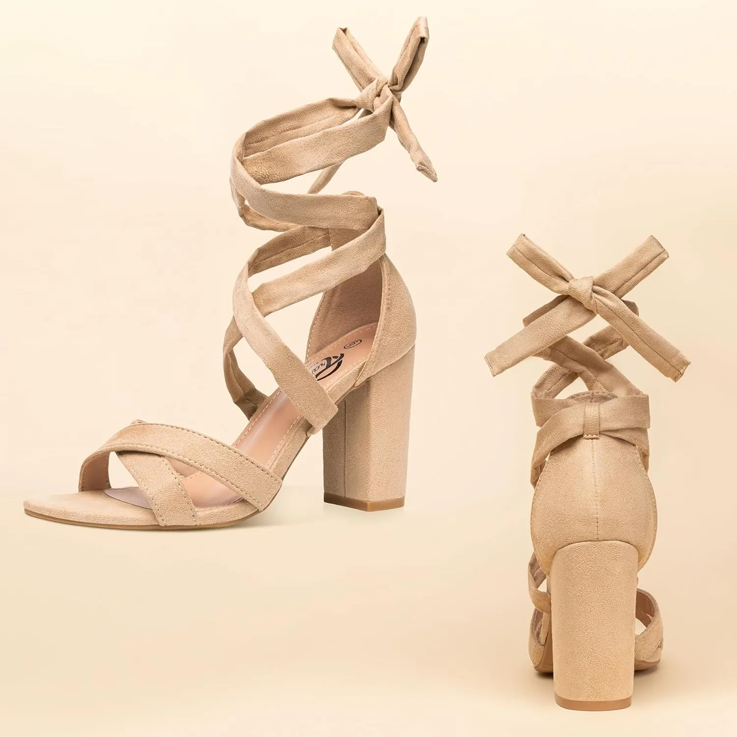 Trary Black Lace Up Pink Nude Heels: Women's Strappy Comfortable High Platform Sandals, Chunky 3 Inch