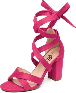 Trary Black Lace Up Pink Nude Heels: Women's Strappy Comfortable High Platform Sandals, Chunky 3 Inch