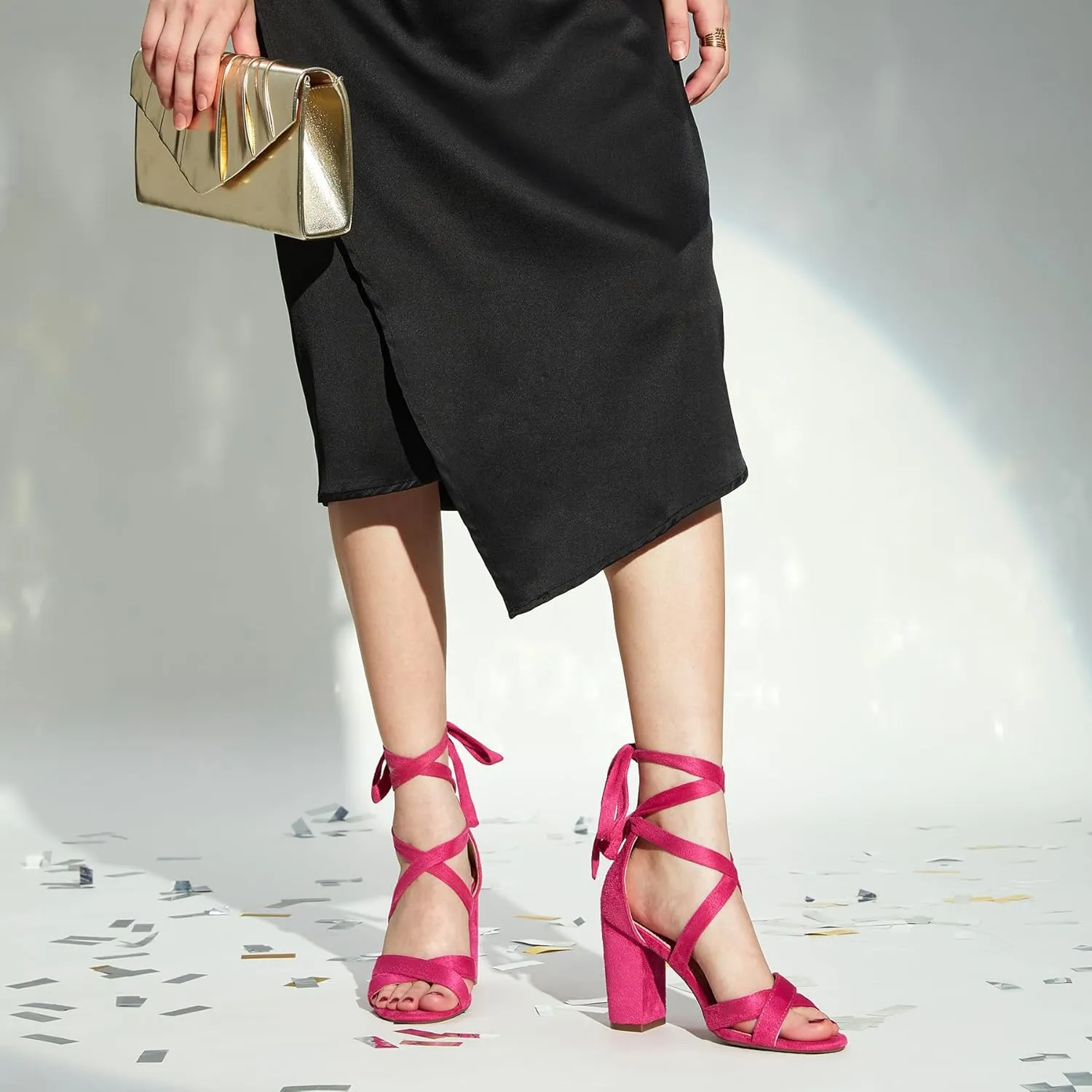 Trary Black Lace Up Pink Nude Heels: Women's Strappy Comfortable High Platform Sandals, Chunky 3 Inch