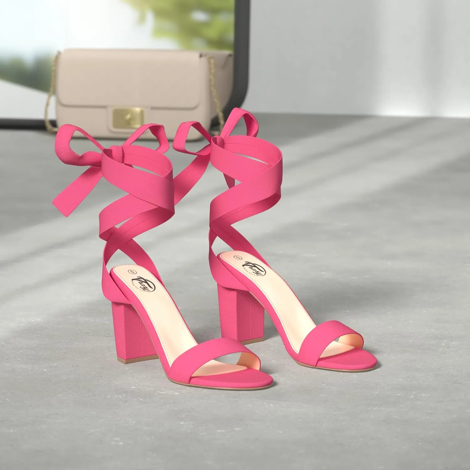 Trary Pink Purple Nude Red Black Heels for Women, Lace Up Chunky Heels for Women, Strappy Heels for Women Sandals, High Platform Stripper Heels, Comfortable Wide Width Tie Up Heels 3 Inch Open Toe