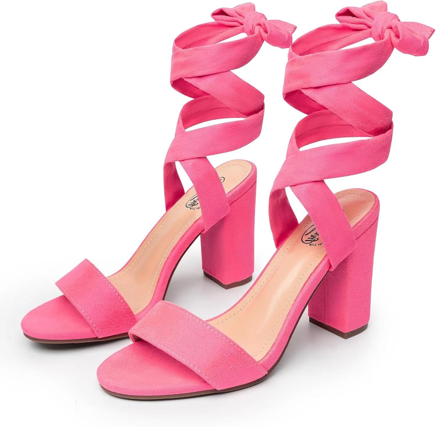 Trary Pink Purple Nude Red Black Heels for Women, Lace Up Chunky Heels for Women, Strappy Heels for Women Sandals, High Platform Stripper Heels, Comfortable Wide Width Tie Up Heels 3 Inch Open Toe