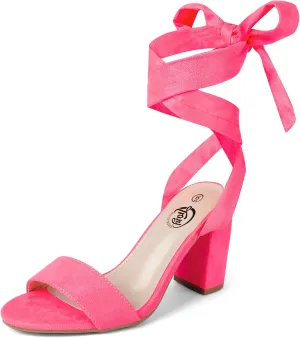 Trary Pink Purple Nude Red Black Heels for Women, Lace Up Chunky Heels for Women, Strappy Heels for Women Sandals, High Platform Stripper Heels, Comfortable Wide Width Tie Up Heels 3 Inch Open Toe