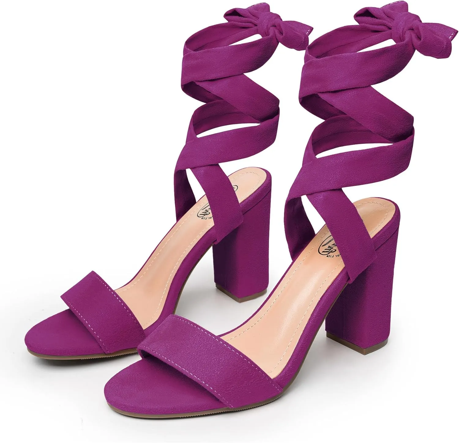 Trary Pink Purple Nude Red Black Heels for Women, Lace Up Chunky Heels for Women, Strappy Heels for Women Sandals, High Platform Stripper Heels, Comfortable Wide Width Tie Up Heels 3 Inch Open Toe