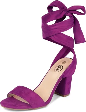 Trary Pink Purple Nude Red Black Heels for Women, Lace Up Chunky Heels for Women, Strappy Heels for Women Sandals, High Platform Stripper Heels, Comfortable Wide Width Tie Up Heels 3 Inch Open Toe