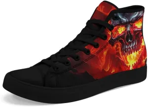 Unisex Fashion Skull High Top Sneakers Classic Lace-Up Canvas Shoes,Casual Cool Hip Hop Tennis Walking Shoes for Men Women