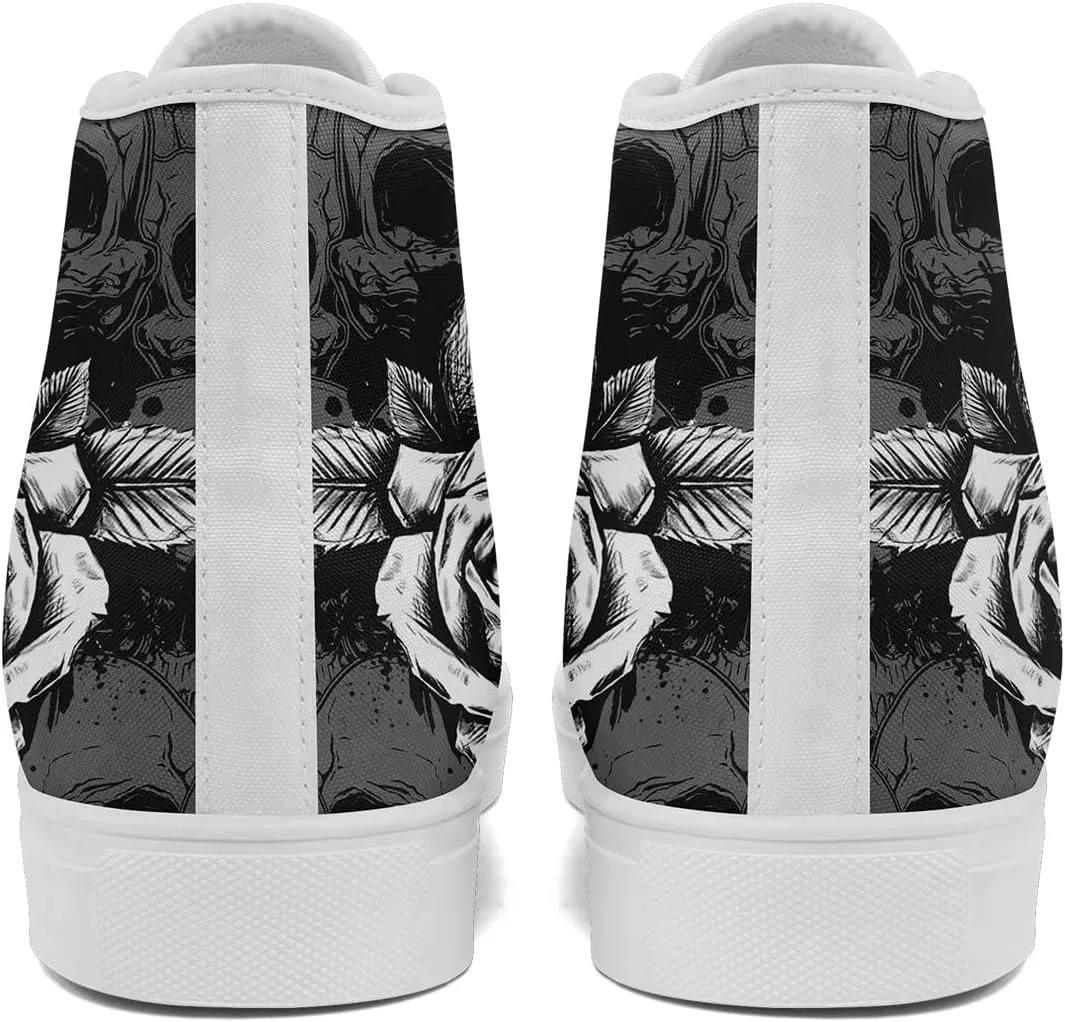 Unisex Skull High Tops for Women Cool Design Black Canvas Shoes Classic Lace Up Fashion Sneakers Streetwear