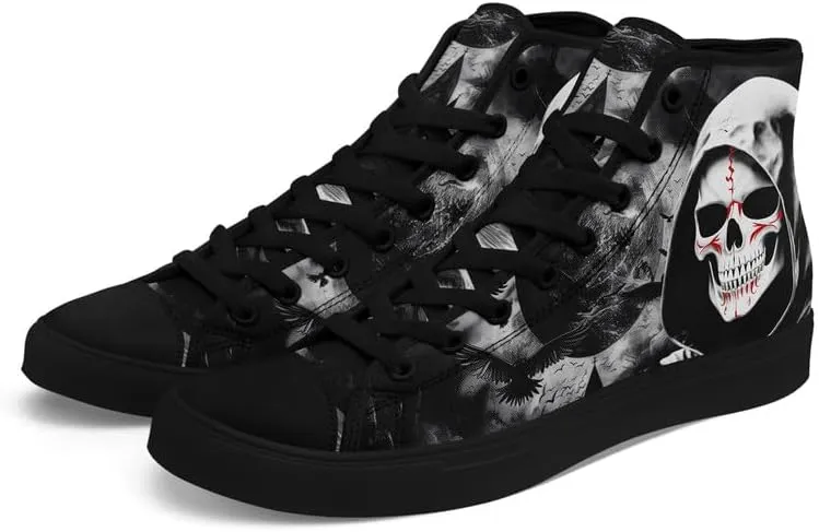 Unisex Skull High Tops for Women Cool Design Black Canvas Shoes Classic Lace Up Fashion Sneakers Streetwear